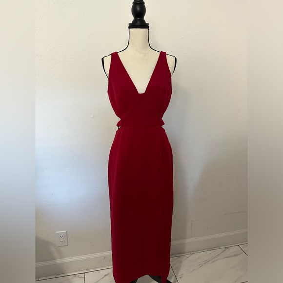 C/Meo Collective Clasped Midi Dark Red Dress size large Side Slit ex - Picture 6 of 9
